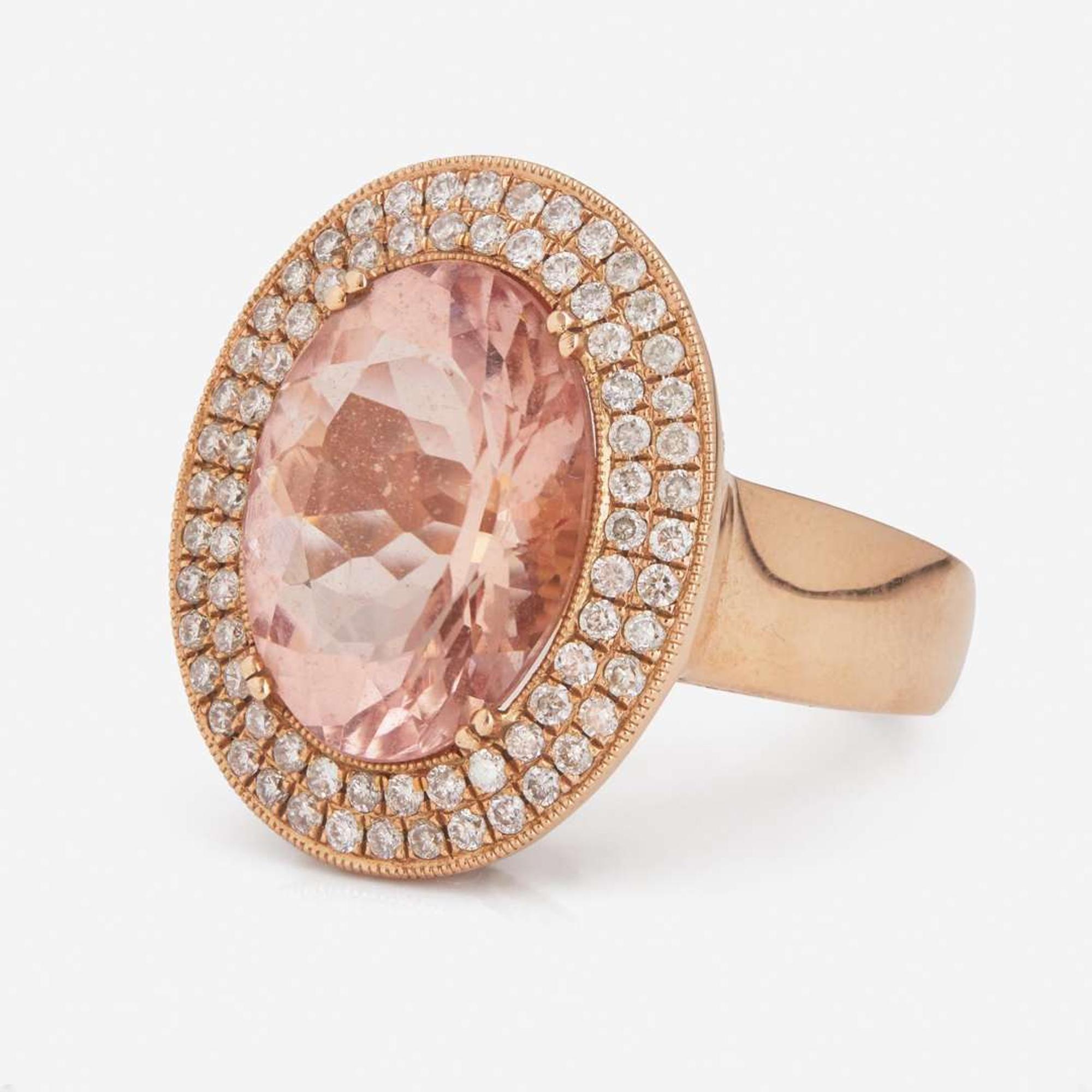 A 14K Rose Gold, Morganite, and Diamond Ring