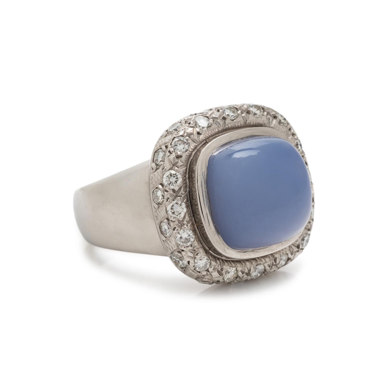 BLUE CHALCEDONY AND DIAMOND RING