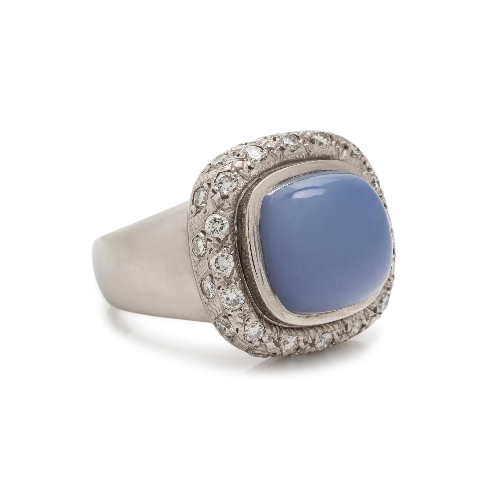BLUE CHALCEDONY AND DIAMOND RING