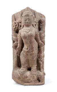A Central Javanese Style Stone Stele of Durga Slaying the Buffalo Demon