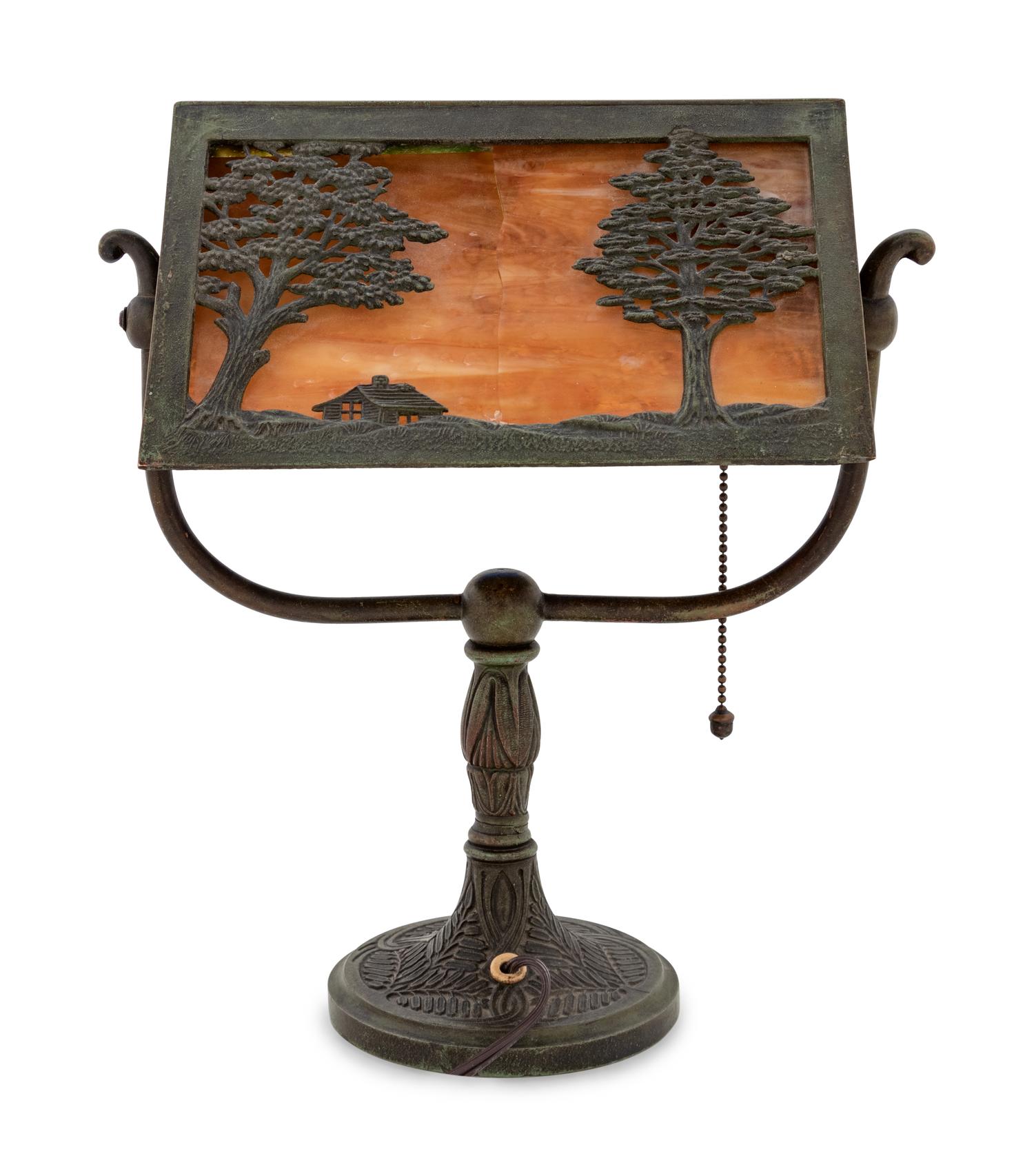 A Bradley & Hubbard Bronze and Slag Glass Lamp
