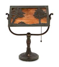 A Bradley & Hubbard Bronze and Slag Glass Lamp