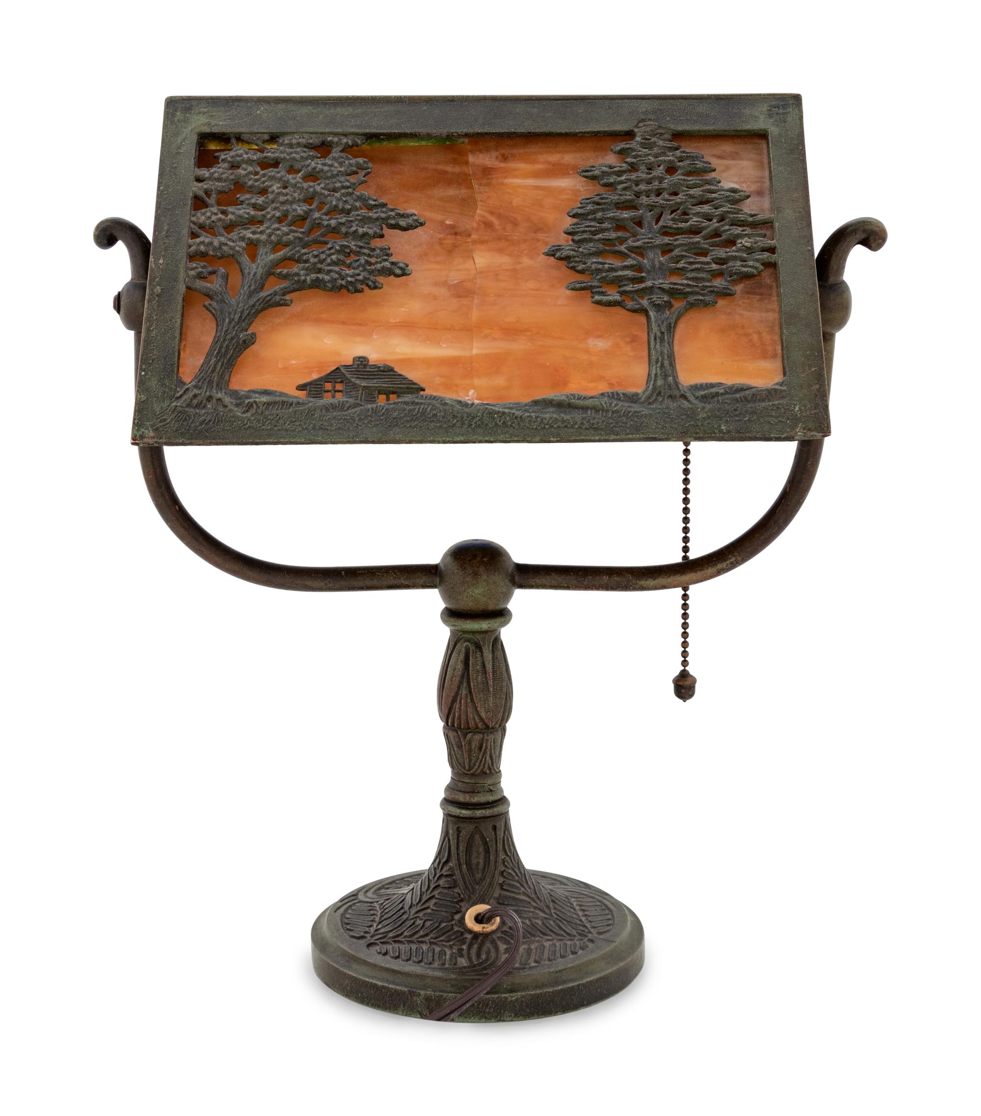 A Bradley & Hubbard Bronze and Slag Glass Lamp