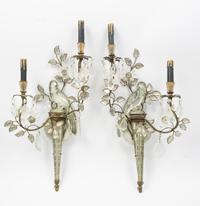 A Pair of French Glass Sconces, attributed to Bagues Height 26 x width 13 1/2 inches. — 20TH CENTURY