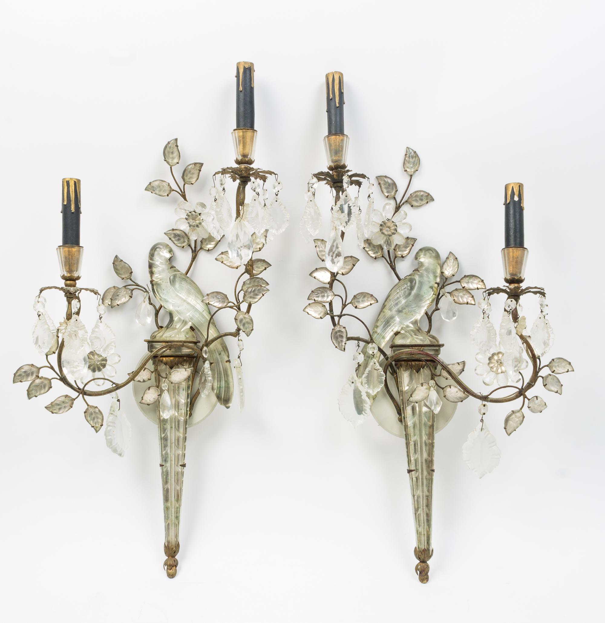 A Pair of French Glass Sconces, attributed to Bagues Height 26 x width 13 1/2 inches. — 20TH CENTURY