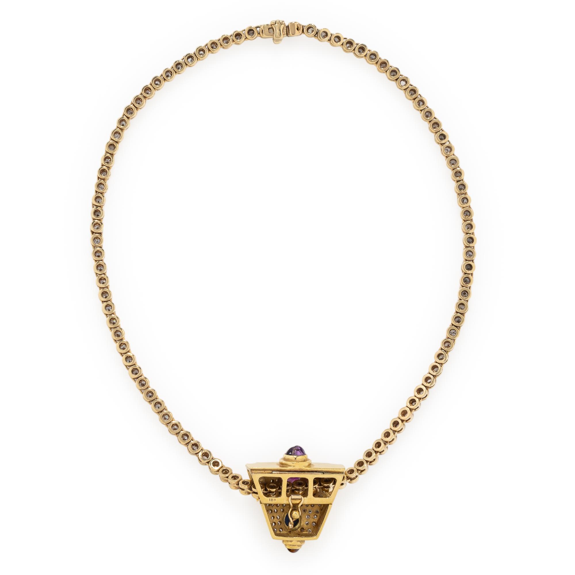 Diamond, Multigem, and Yellow Gold Slide Pendant Necklace