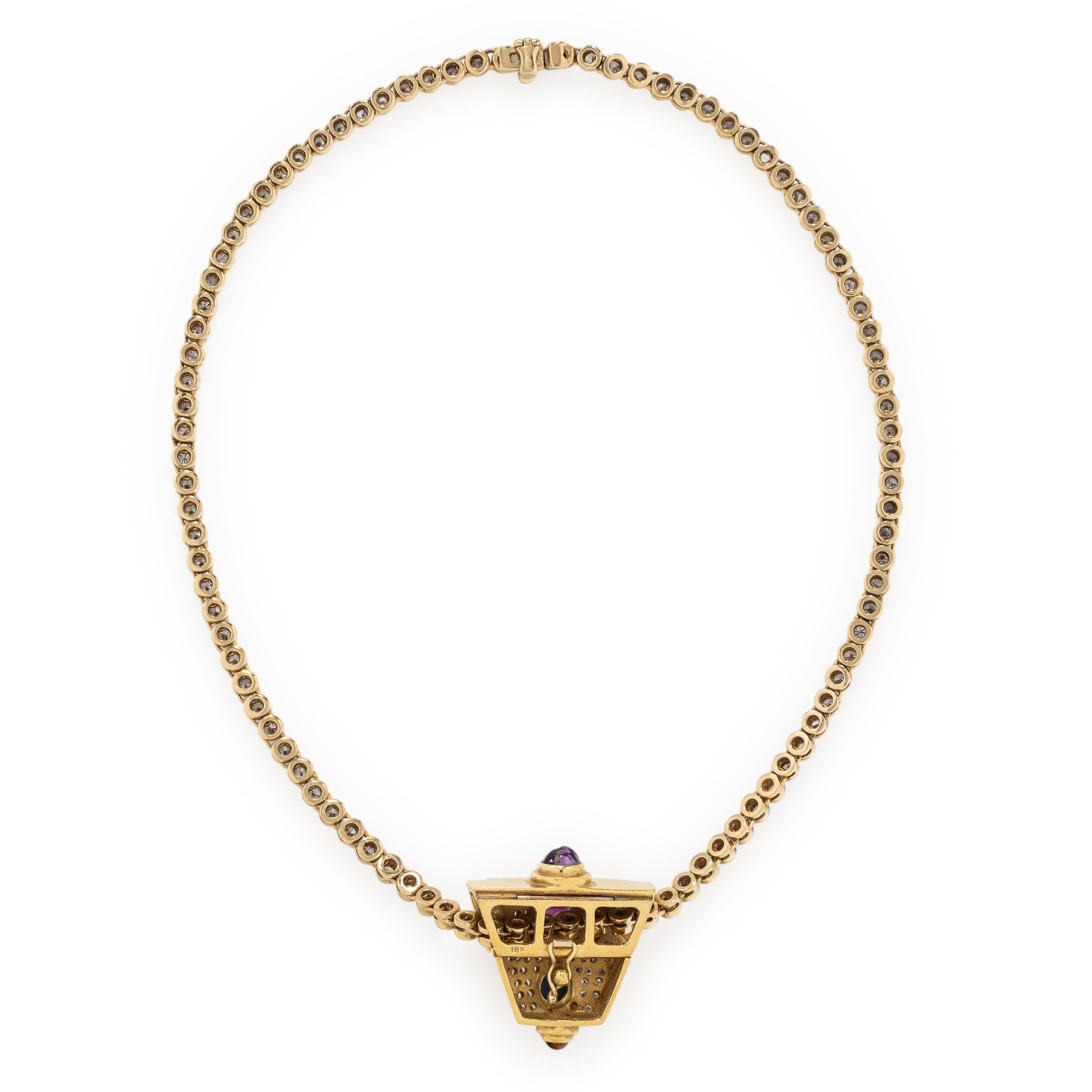 Diamond, Multigem, and Yellow Gold Slide Pendant Necklace