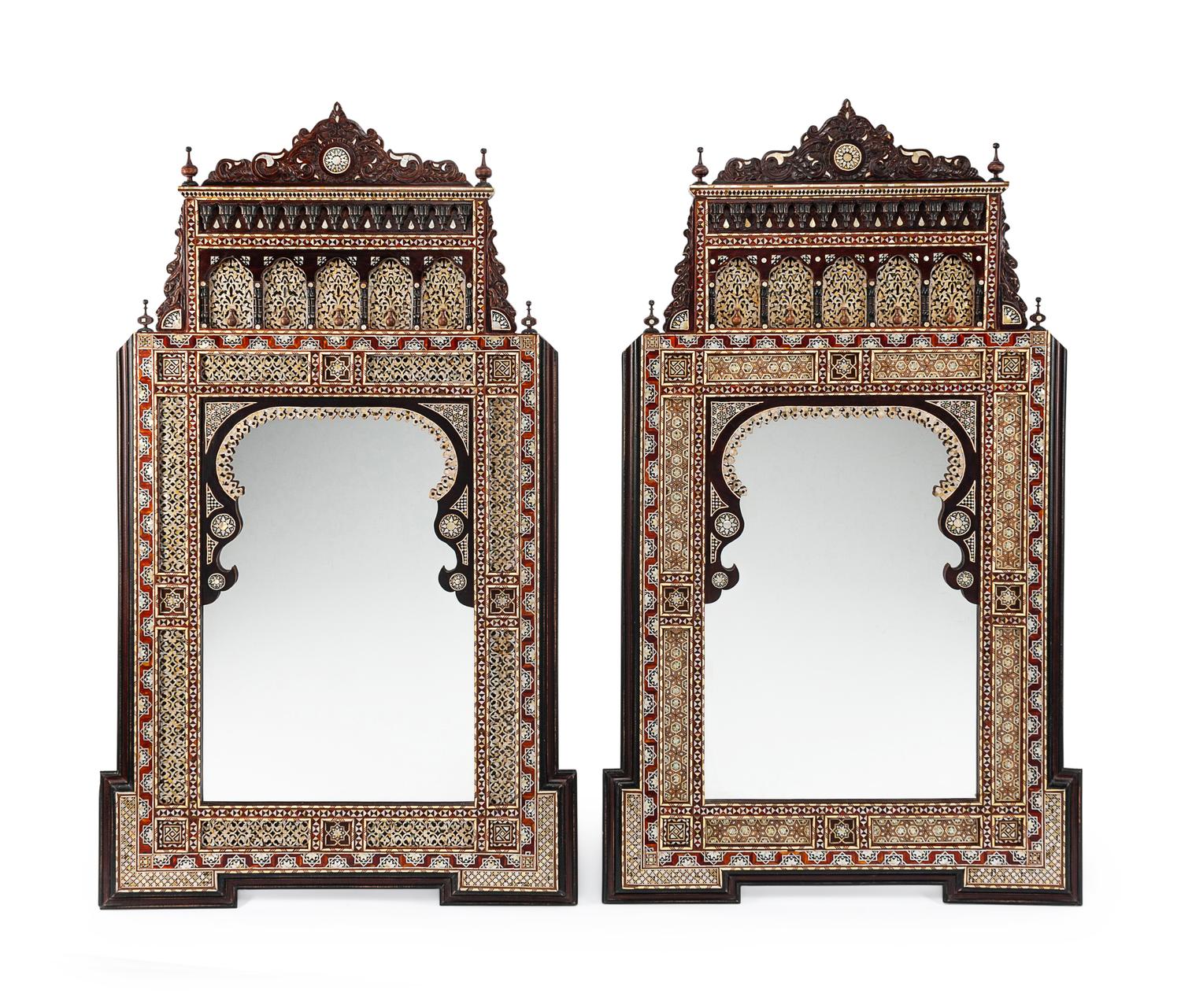A Pair of Large Moorish Style Mother-of-Pearl Inlaid Mirrors