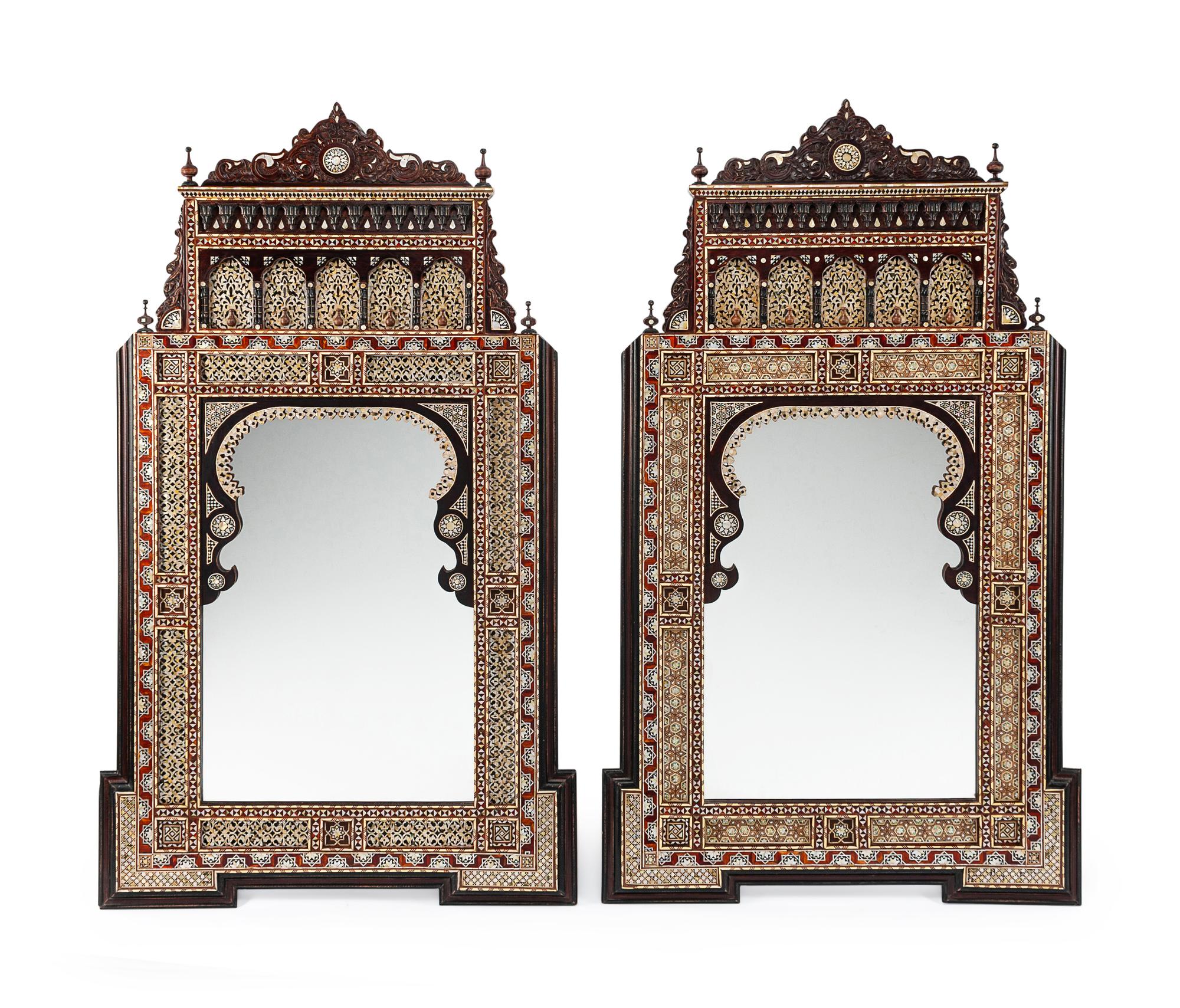 A Pair of Large Moorish Style Mother-of-Pearl Inlaid Mirrors