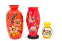Three Czechoslovakian Glass Vases Height of tallest 6 1/8 inches.