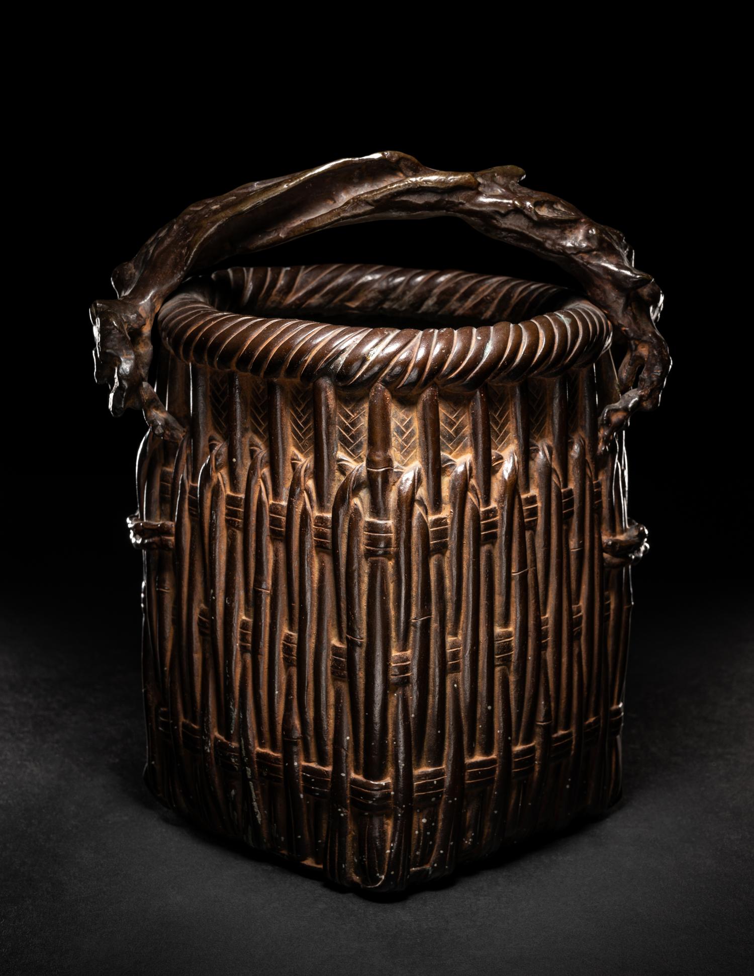 A Japanese Bronze Basket-Form Vase