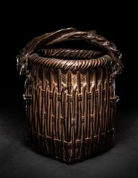 A Japanese Bronze Basket-Form Vase