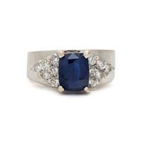 SYNTHETIC SAPPHIRE AND DIAMOND RING