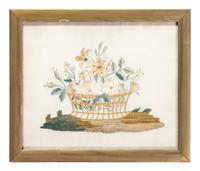 Two Needlework Embroidered Floral Pictures