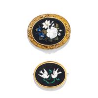 VICTORIAN, TWO PIETRA DURA BROOCHES