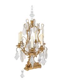 A Pair of French Gilt Metal Six-Light Candelabra Converted to Electricity