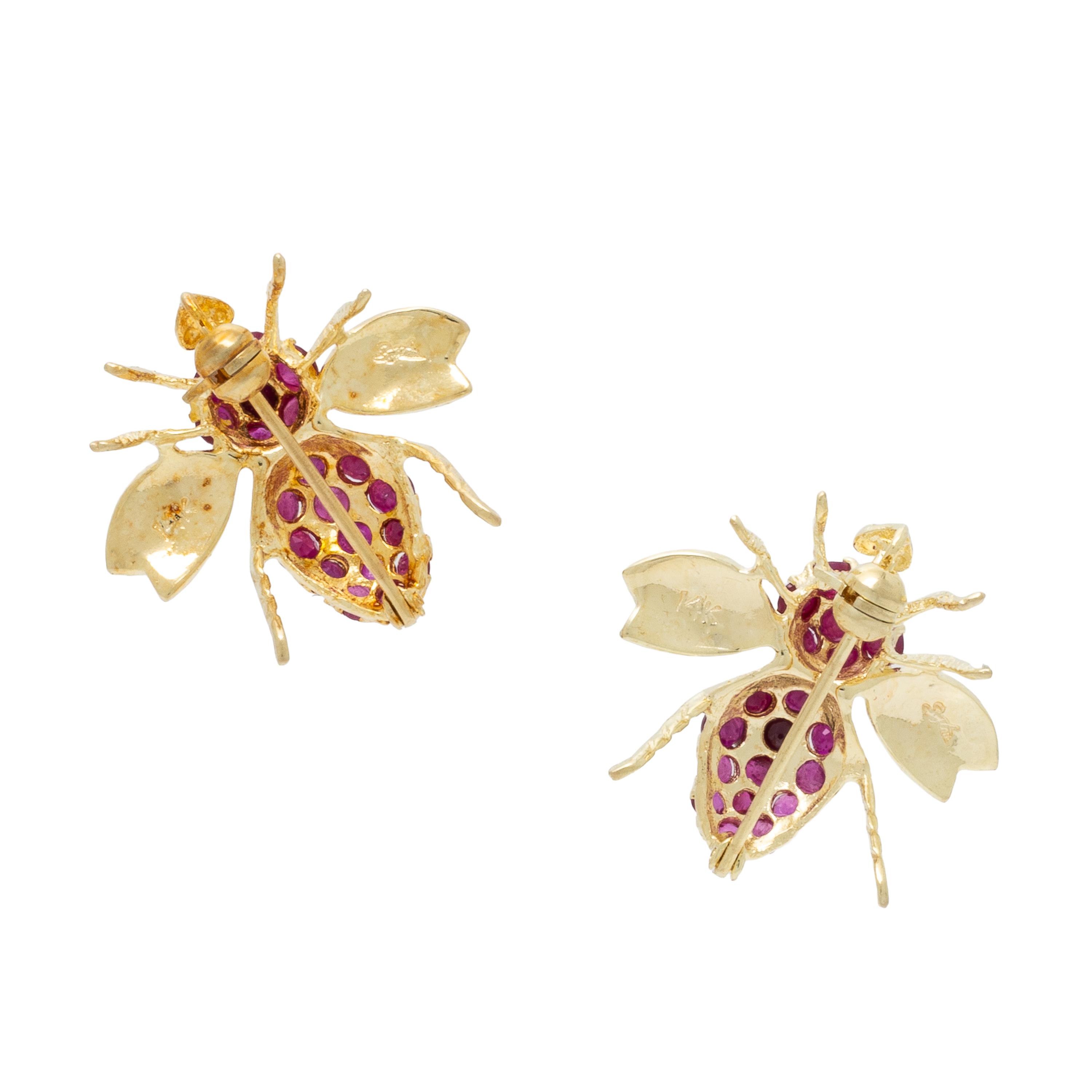 Two Ruby and Yellow Gold Bee Brooches