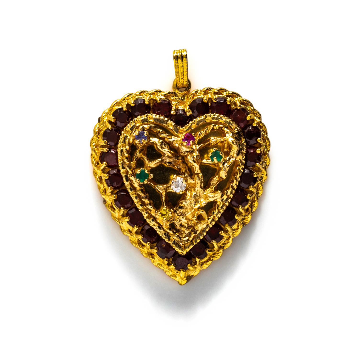 YELLOW GOLD AND MULTI-GEM HEART PENDANT