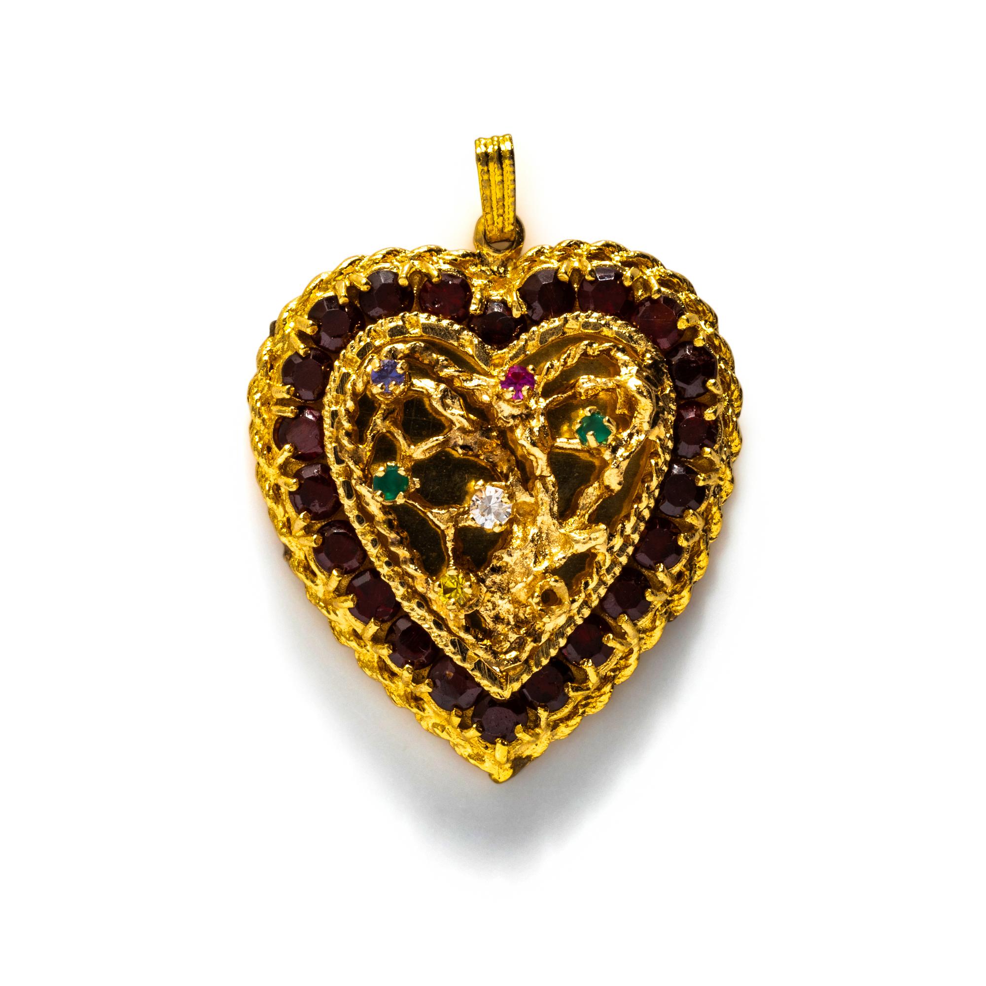 YELLOW GOLD AND MULTI-GEM HEART PENDANT