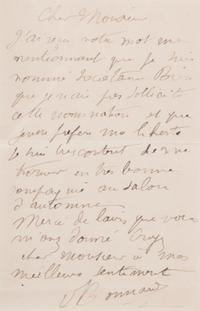 BONNARD, Pierre (1867-1947). Autograph letter signed ("Bonnard"), to an unnamed recipient. N.p., n.d. 1 page, 8vo .