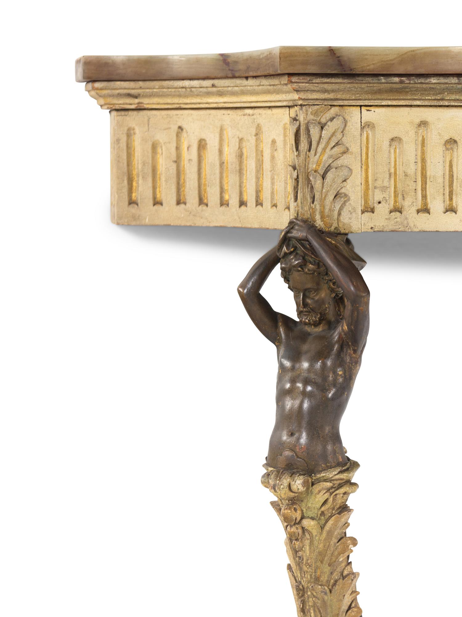 An Italian Cream-Painted and Parcel Gilt Onyx-Top Console Table