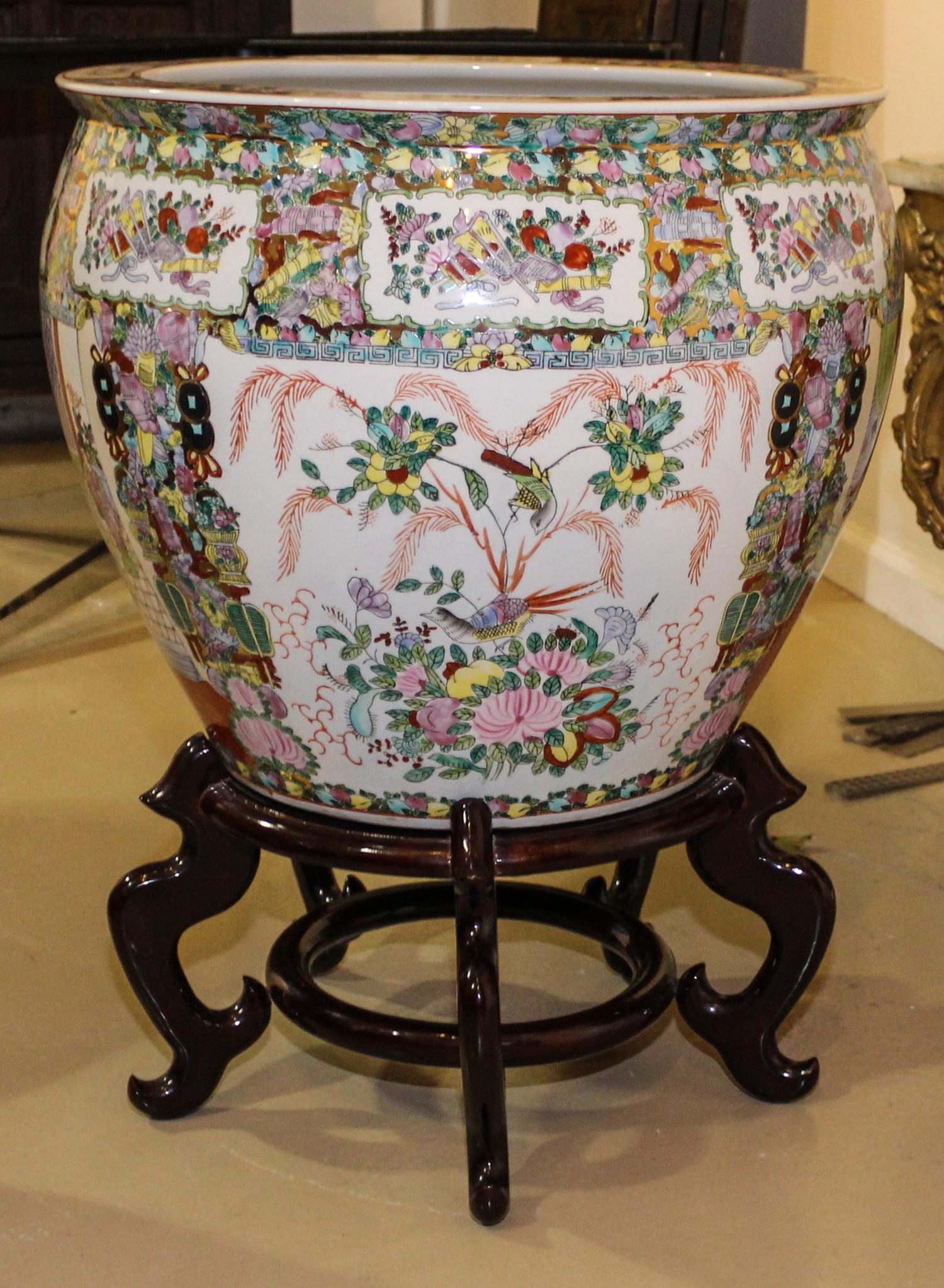 A Large Famille Rose Porcelain Fish Bowl Diameter 20 inches. — 20TH CENTURY