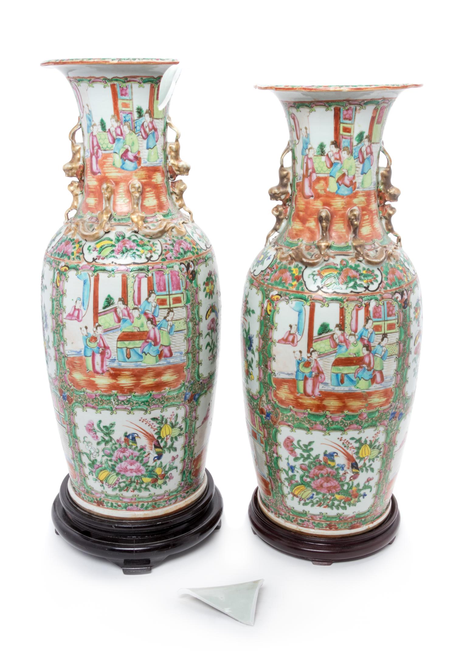 Two Chinese Famille Rose Porcelain Vases Height 24 1/4 inches. — 19TH CENTURY