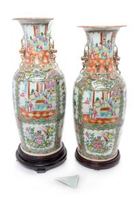 Two Chinese Famille Rose Porcelain Vases Height 24 1/4 inches. — 19TH CENTURY