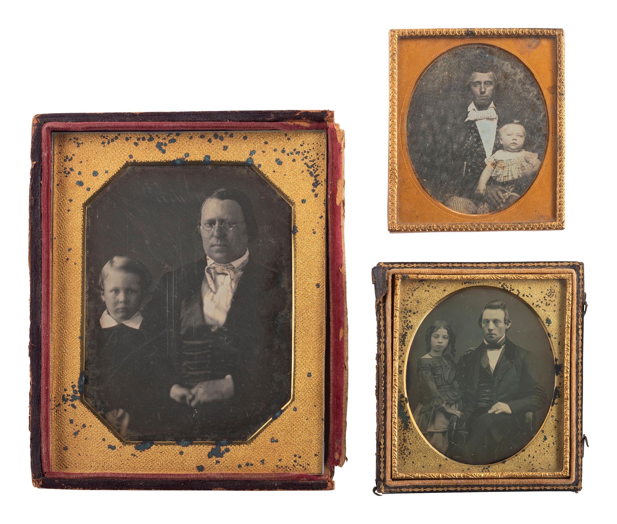 [EARLY PHOTOGRAPHY]. 16 daguerreotypes and ambrotypes with affectionately posed adults and children