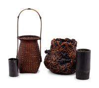 Two Japanese Ikebana Bamboo Flower Arranging Baskets