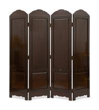 A Chinese Export Carved Hardwood and Painted Four-Panel Floor Screen