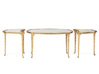 A Three Part Gilt Bronze Mirrored Coffee Table, Style of Guerin