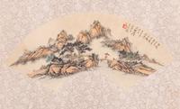 Four 'Landscape' Ink and Color on Paper Folding Fan Leaves
