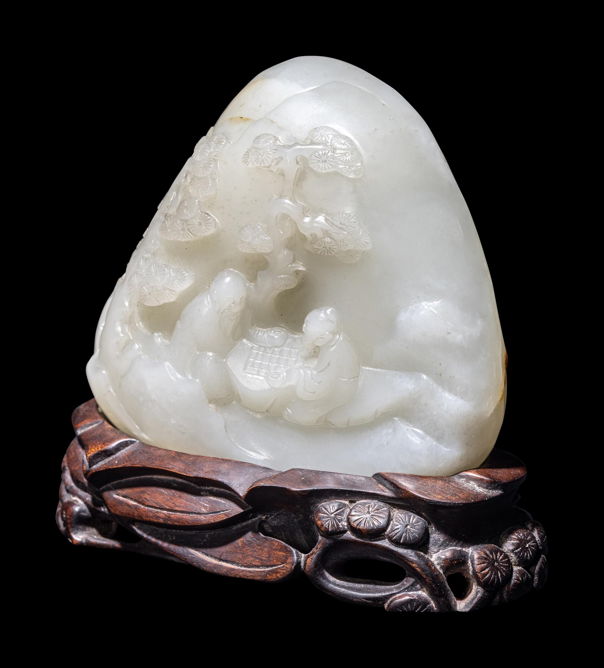 A Chinese Russet and Pale Celadon Jade Boulder