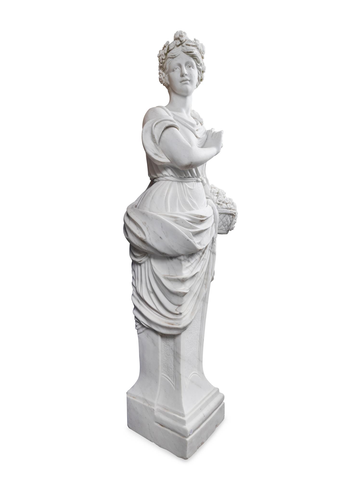 A Set of Four Monumental Carved Marble Garden Herms Allegorical of the Four Seasons