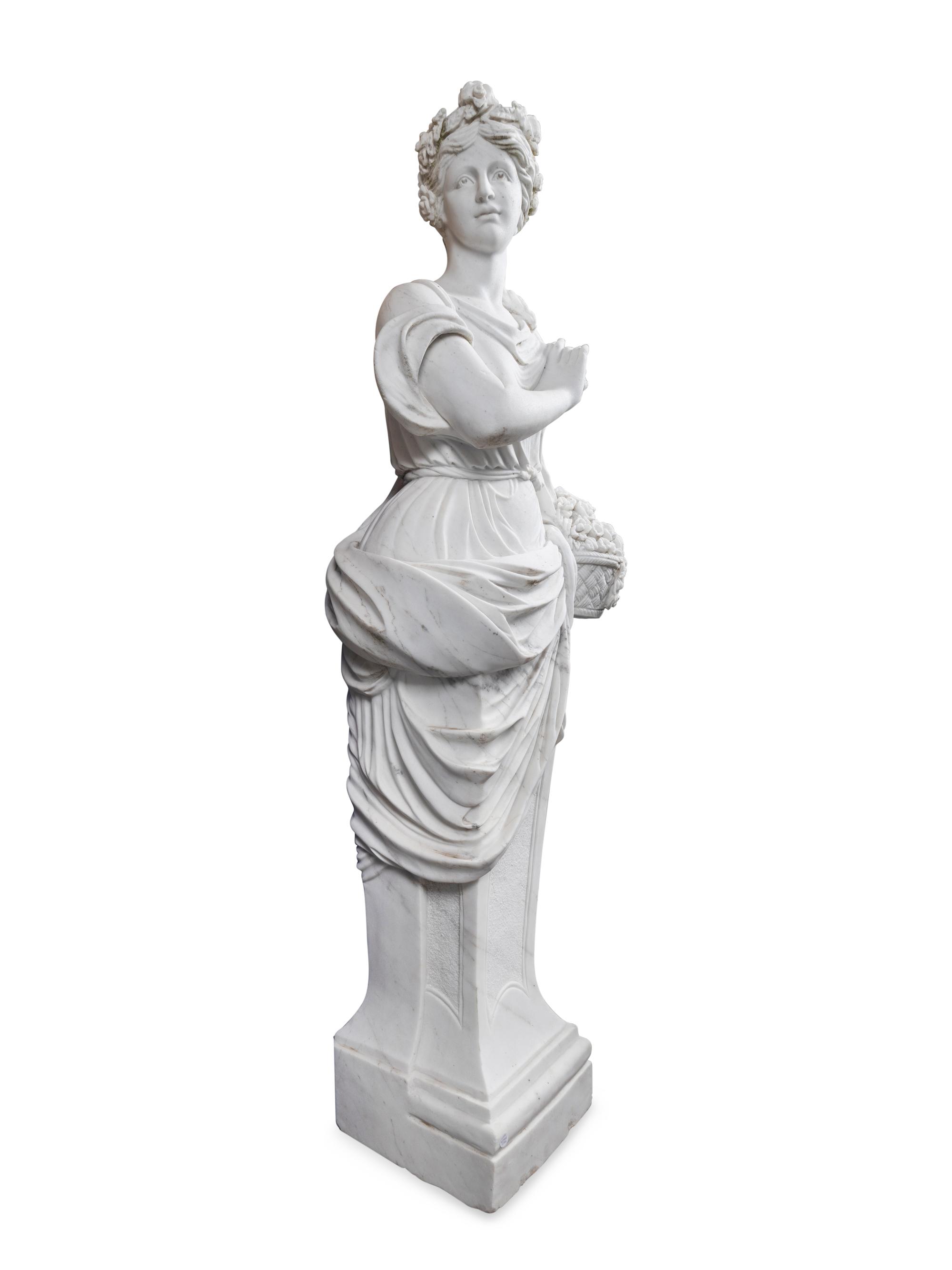 A Set of Four Monumental Carved Marble Garden Herms Allegorical of the Four Seasons