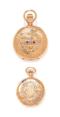 A Collection of Tricolor Gold Filled, Diamond and Ruby Hunter Case Pocket Watches, Elgin, Circa 1890 and 1899, 64.40 dwts.