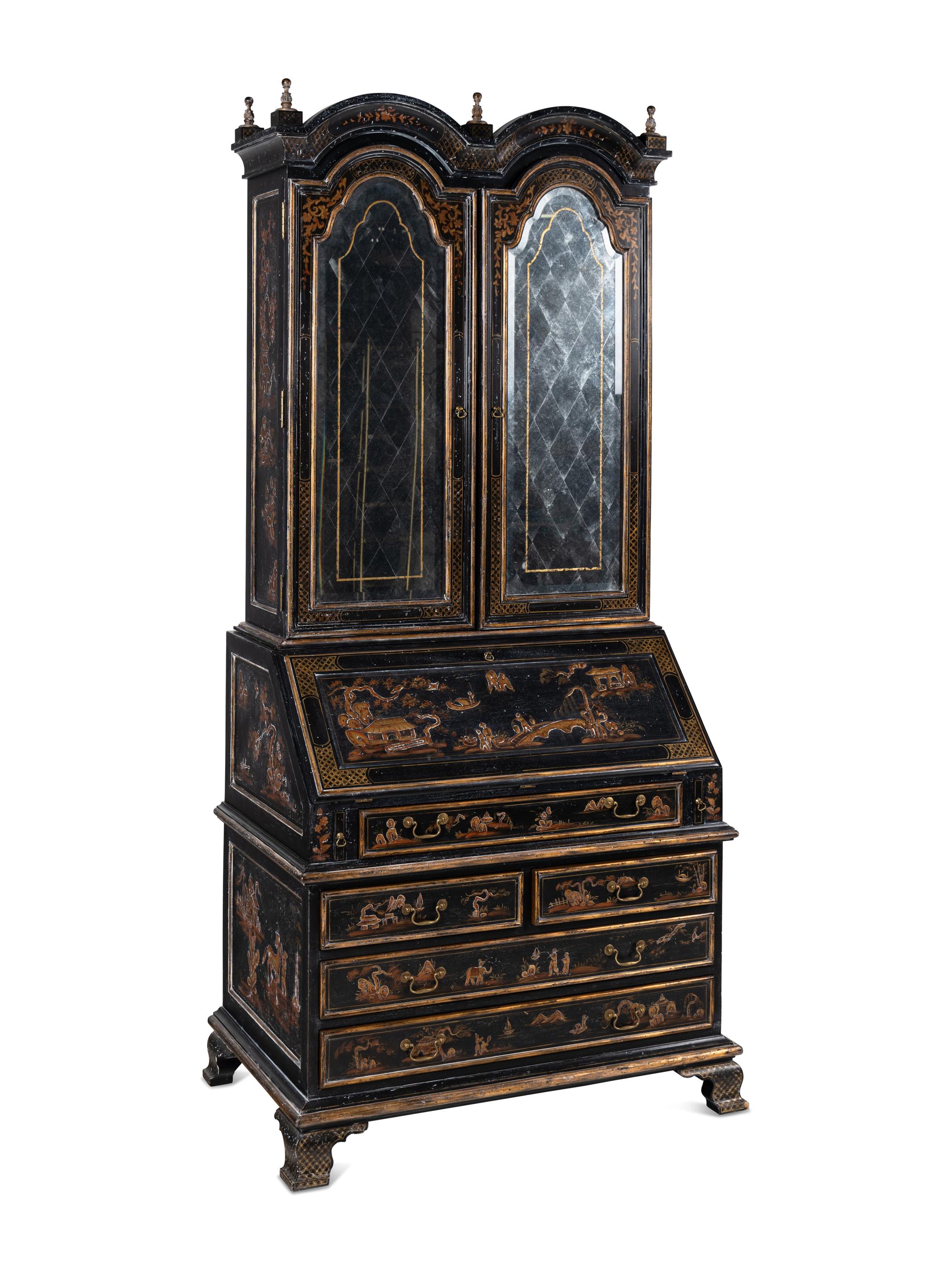 A George II Style Black and Gilt-Japanned Bureau Bookcase