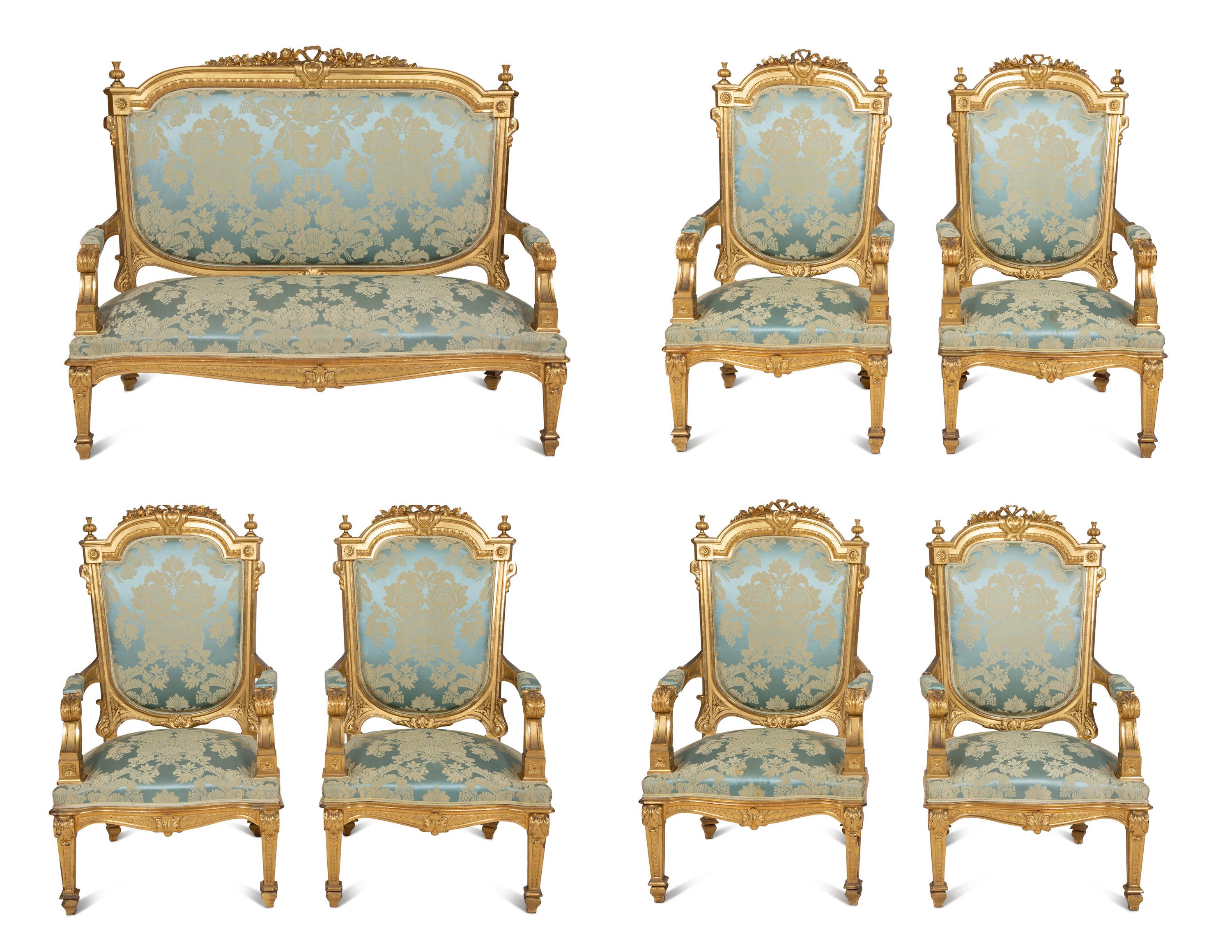 A Napoleon III Giltwood Seven-Piece Salon Suite