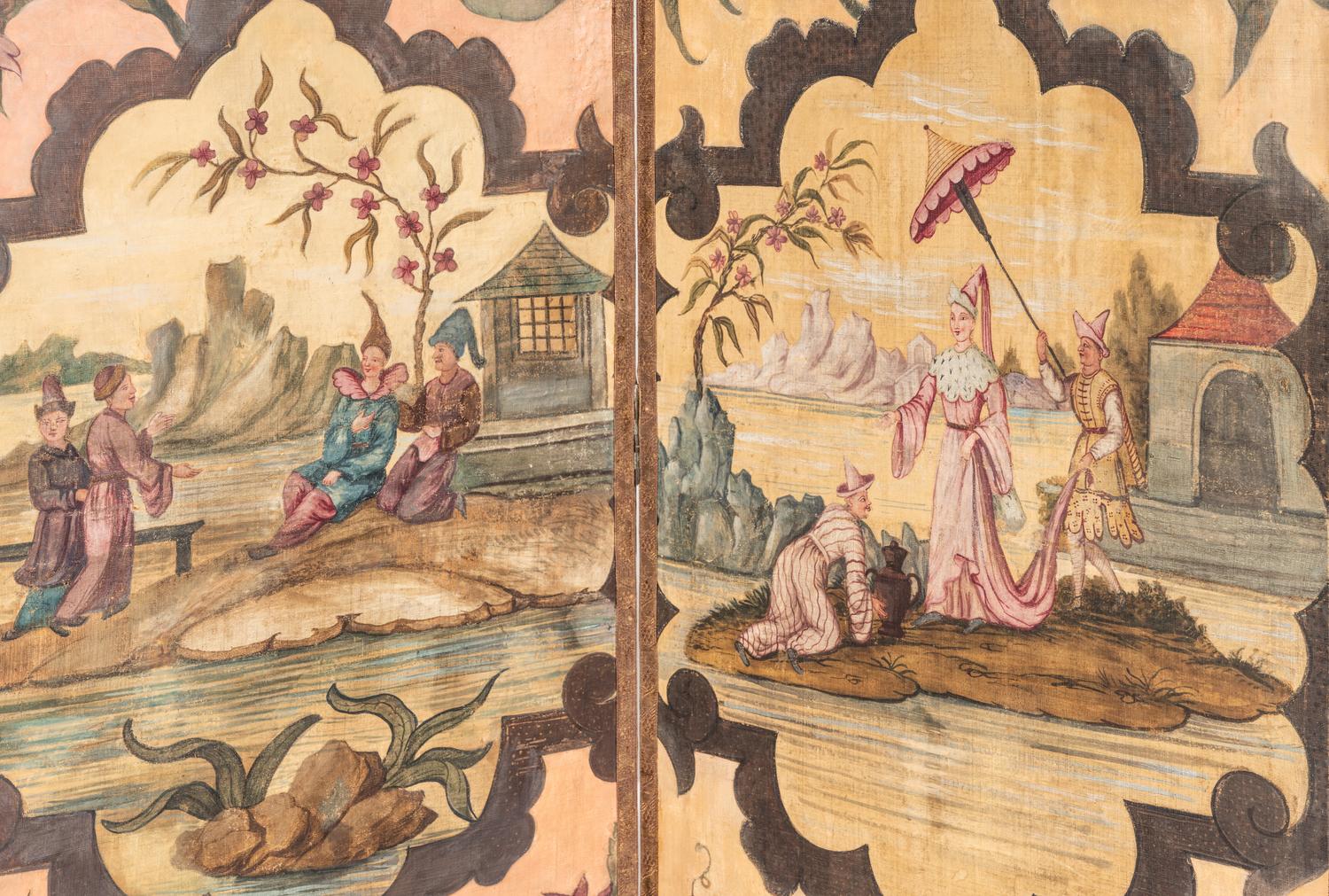 A Polychrome Decorated Four-Panel Screen