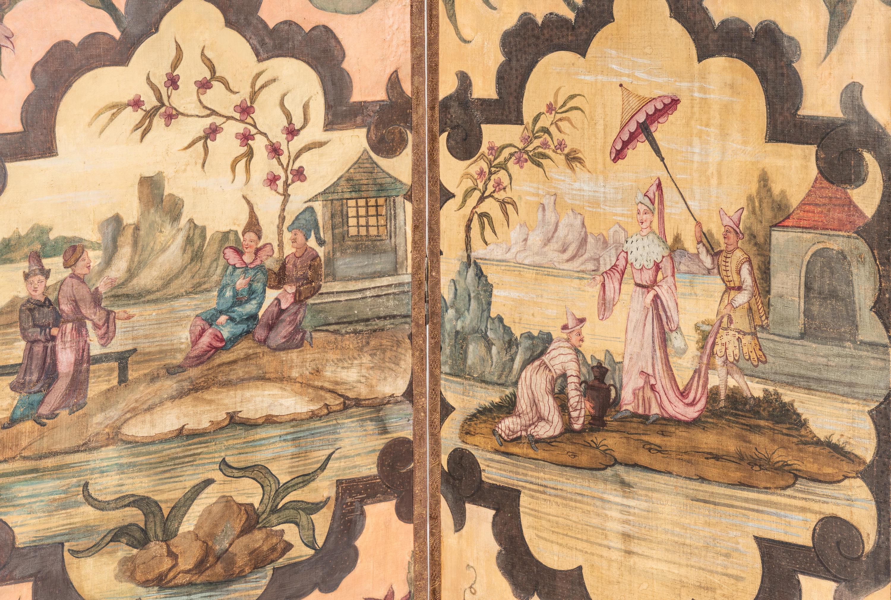 A Polychrome Decorated Four-Panel Screen
