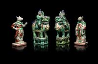 Two Pairs of Chinese Famille Verte Porcelain Figures