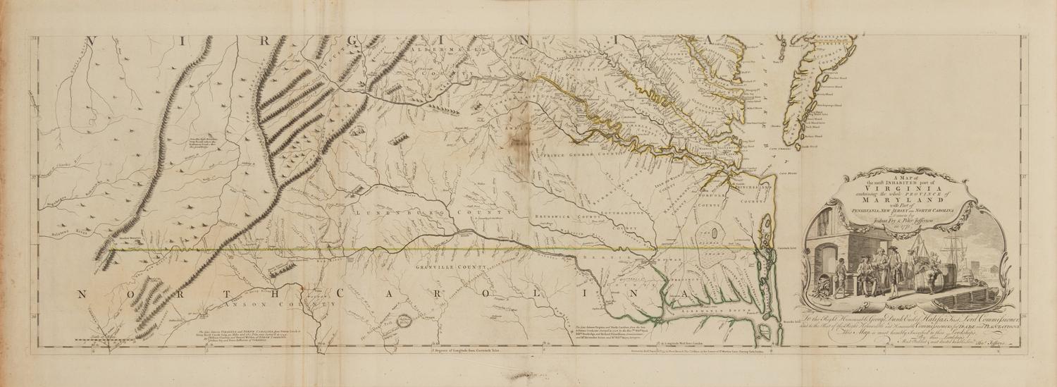 [MAPS & ATLASES]. FRY, Joshua (1699-1754) and Peter JEFFERSON (1708-1757). A Map of the Most Inhabited Part of Virginia containing the whole Province of Maryland with Part of Pensilvania, New Jersey, and North Carolina . London: Robert Sayer and Thomas Jefferys, 1775.