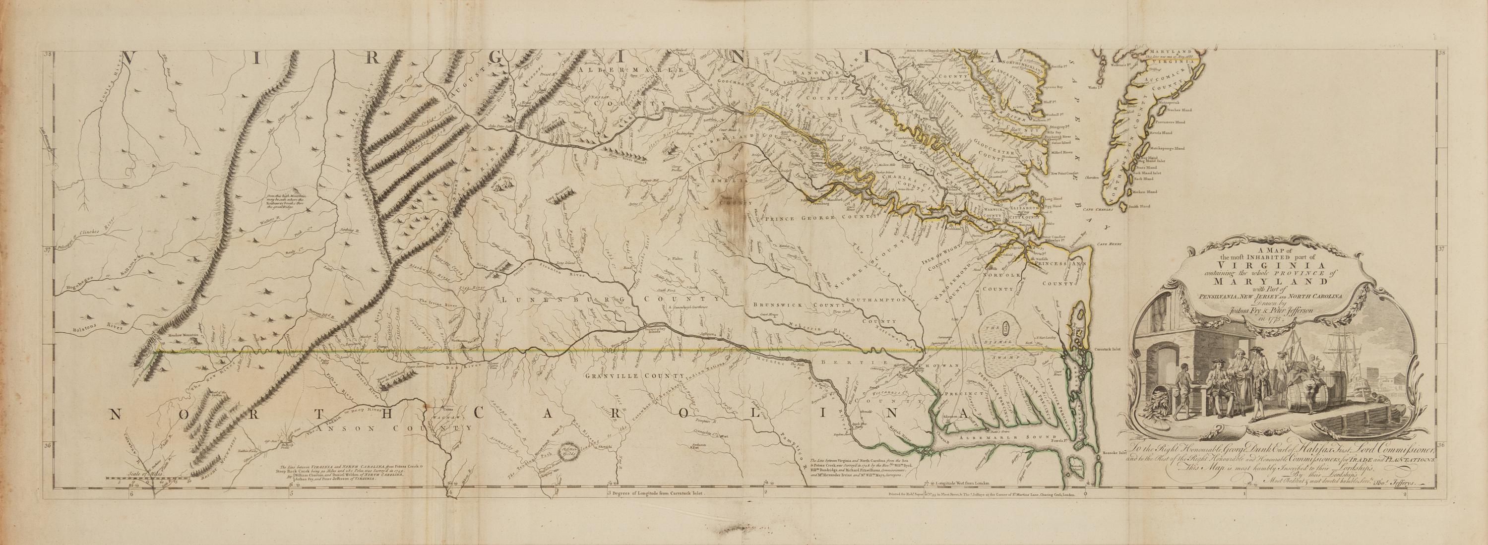 [MAPS & ATLASES]. FRY, Joshua (1699-1754) and Peter JEFFERSON (1708-1757). A Map of the Most Inhabited Part of Virginia containing the whole Province of Maryland with Part of Pensilvania, New Jersey, and North Carolina . London: Robert Sayer and Thomas Jefferys, 1775.