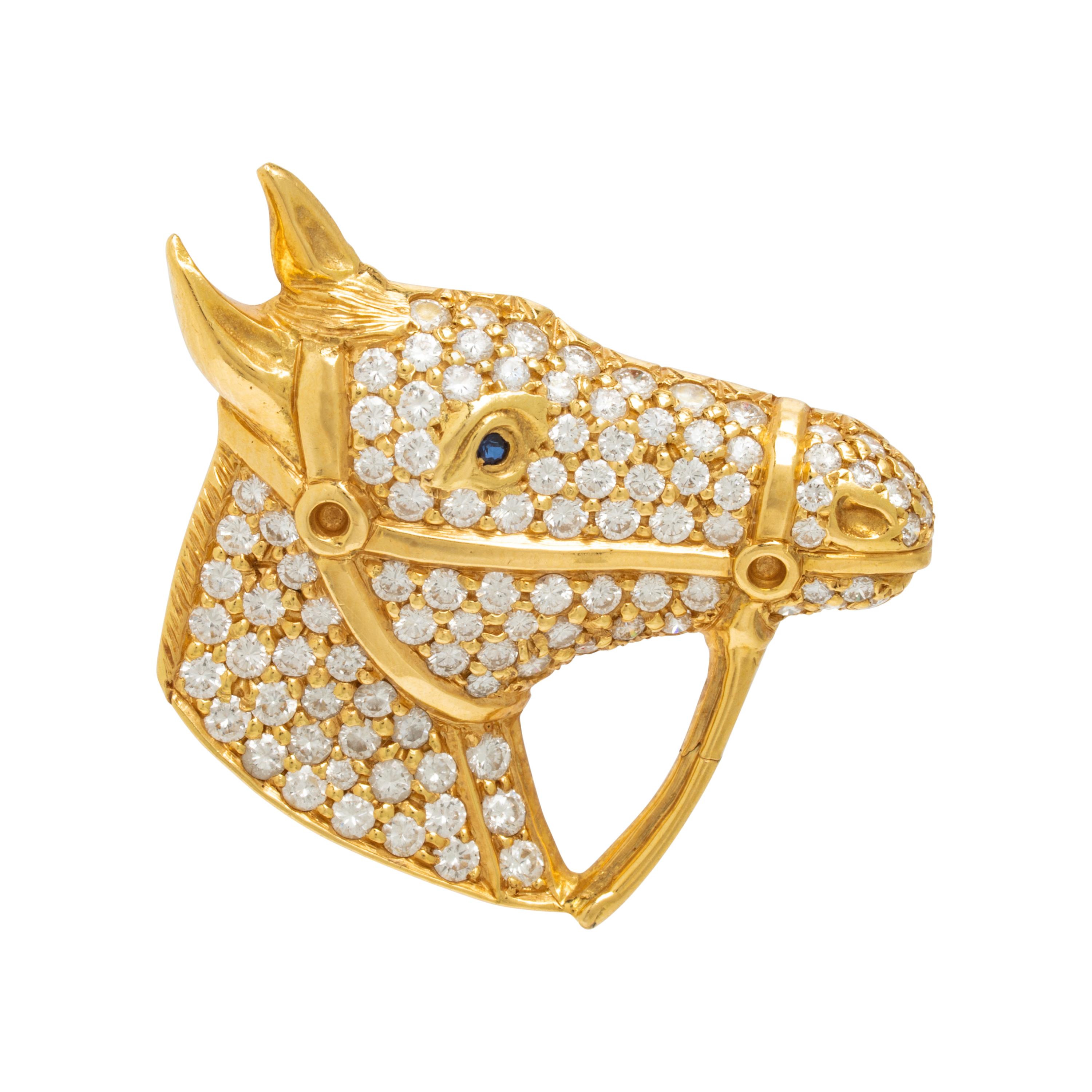 Diamond, Sapphire, and Yellow Gold Horse Brooch