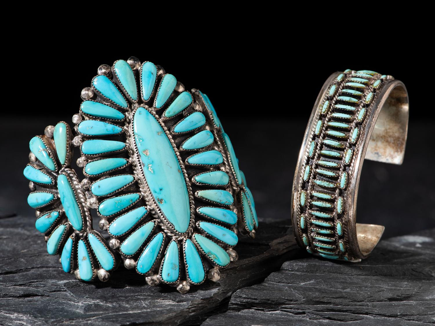Zuni Turquoise Cluster Cuff Bracelets
