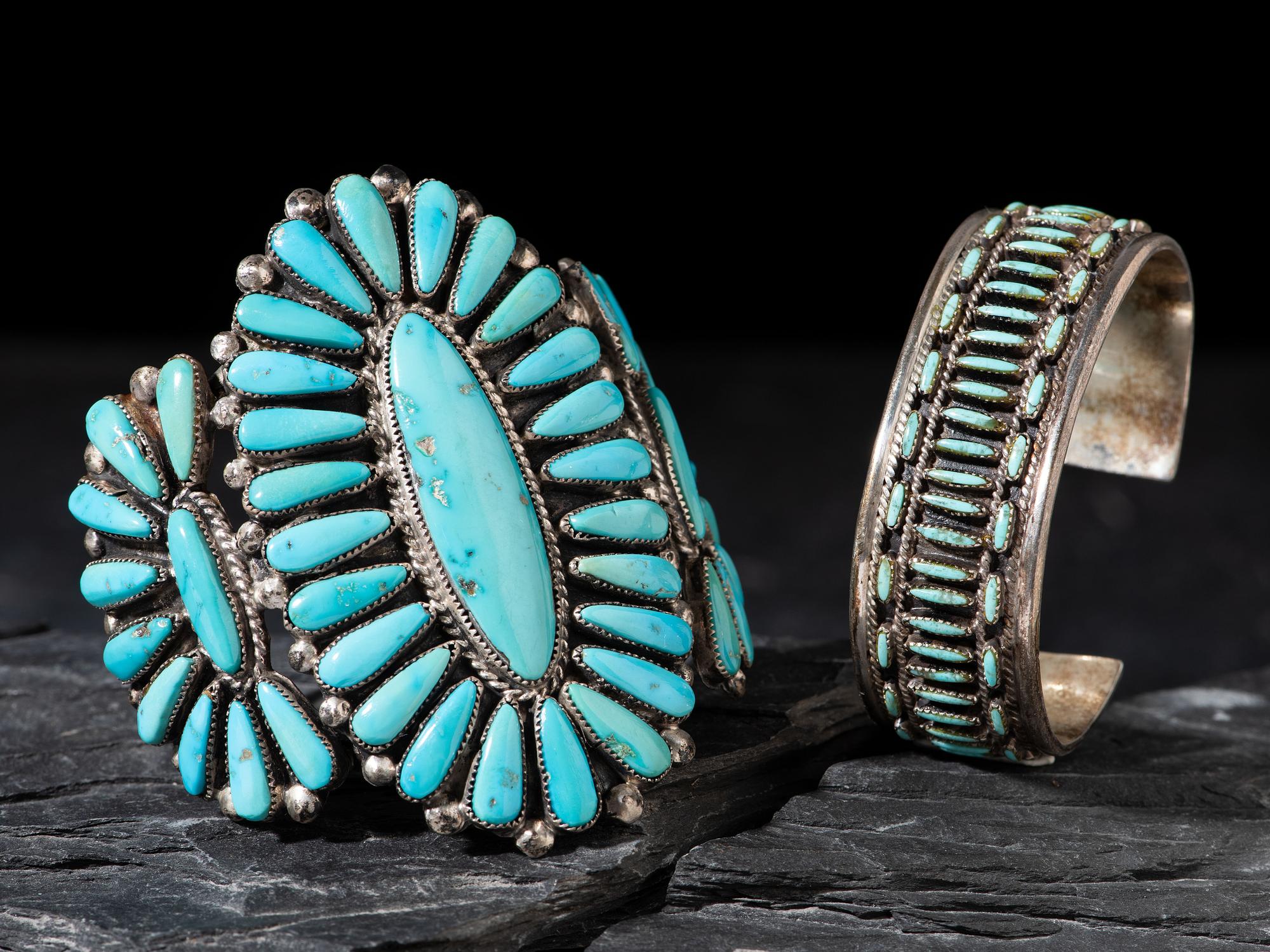 Zuni Turquoise Cluster Cuff Bracelets