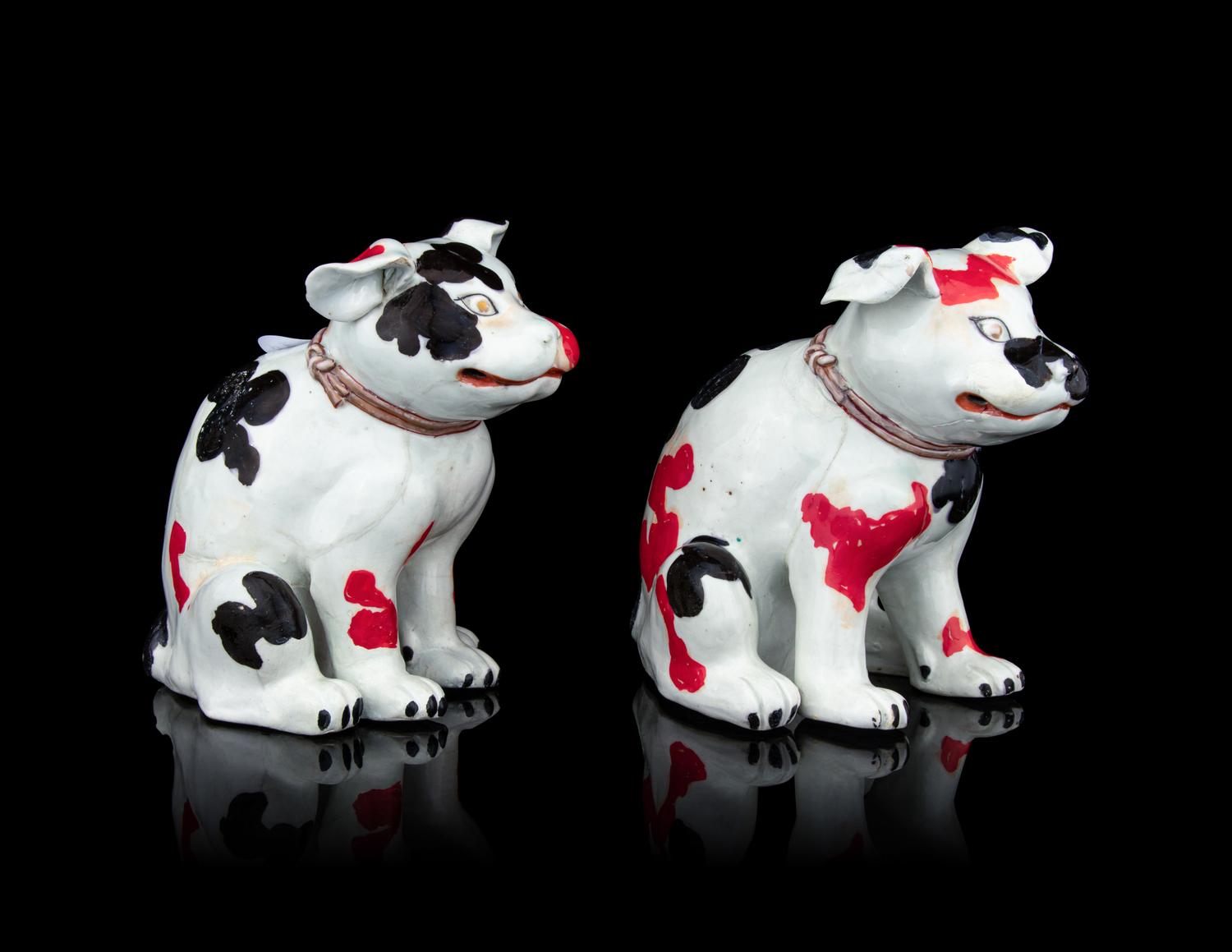 A Pair of Japanese Arita Figures of Puppies