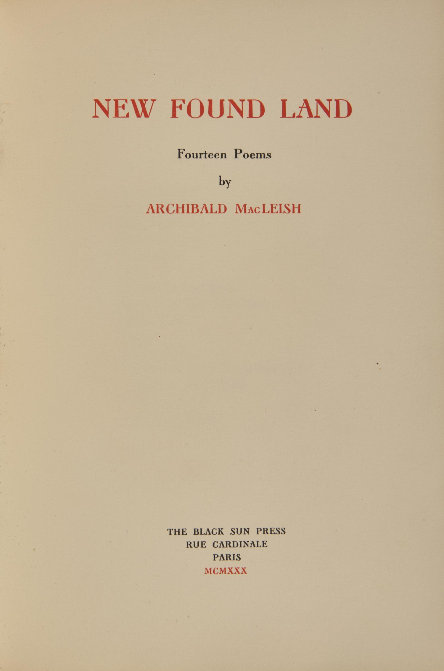 [Black Sun Press] MacLeish, Archibald. Group of 2 Titles