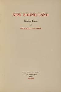 [Black Sun Press] MacLeish, Archibald. Group of 2 Titles
